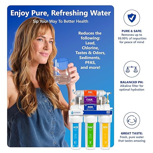 Express Water Reverse Osmosis Water Filter System, Multi-Stage Filtration, BPA Free