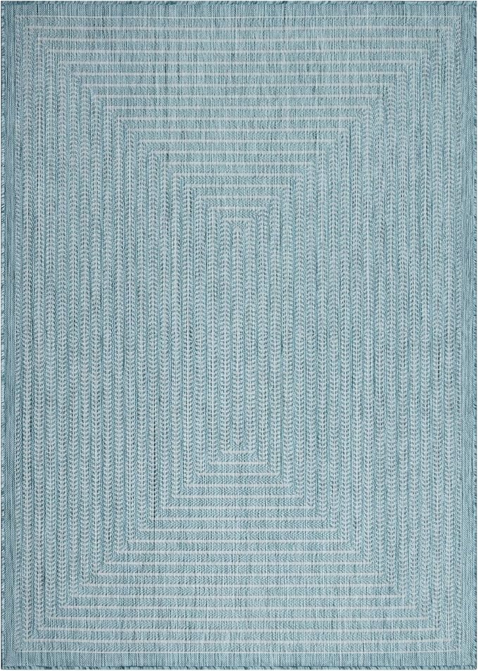 Adiva Rugs Outdoor Indoor Area Rug, Weather Resistant, Easy to Clean, Stain Resistant Floor Mat for Dining Room, Backyard, Deck, Patio (Aqua Weiss, 10' x 14')