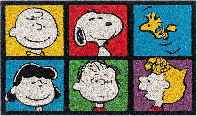 Gertmenian Peanuts Snoopy Coir Doormat - 2x3 Welcome Mat (2-Pack), Ideal for High Traffic Areas in Front Door, Garage, Entryway - House/Peanut Patch, 80003