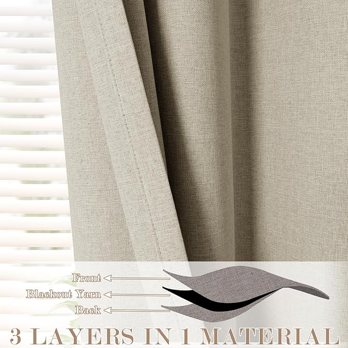Full Blackout Privacy Curtains, 240 Inch Extra Wide Linen Blend Drapes, Pinch Pleat Window Drapery for Room Divider Storage/Space Room Separation, 1 Panel, W 240" x L 96", Beige