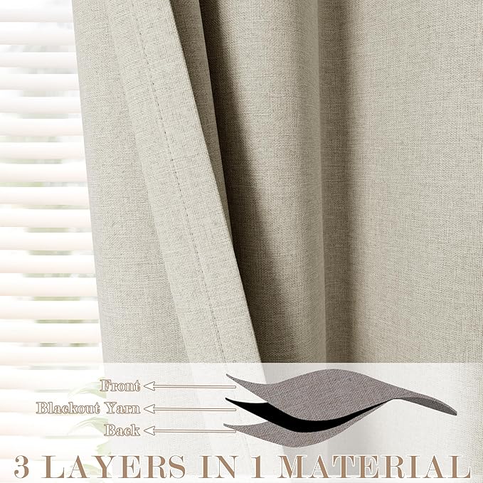 100" W x 96" L Faux Linen Room Divider Curtains, Full Blackout Pinch Pleated Drapes for Traverse Rod, Bedroom Divider Privacy Drapery with Hooks for Ceiling Track, 1 Panel, Ivory White