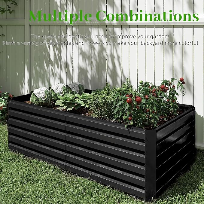 8x4x2 ft Outdoor Raised Garden Bed, Large Metal Planter Raised Beds, Planters for Outdoor Plants for Vegetables, Flowers, Herbs, Fruits, and Succulents.(4 Pcs)