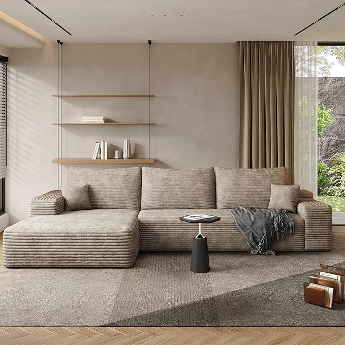 108" Sectional Couches for Living Room Modern Modular Sofa with L-Shape Couchs Upholstered Boneless Couch Deep Seat Sectional Couch with Chaise (Camel, Left Facing Chaise+2Seaters)