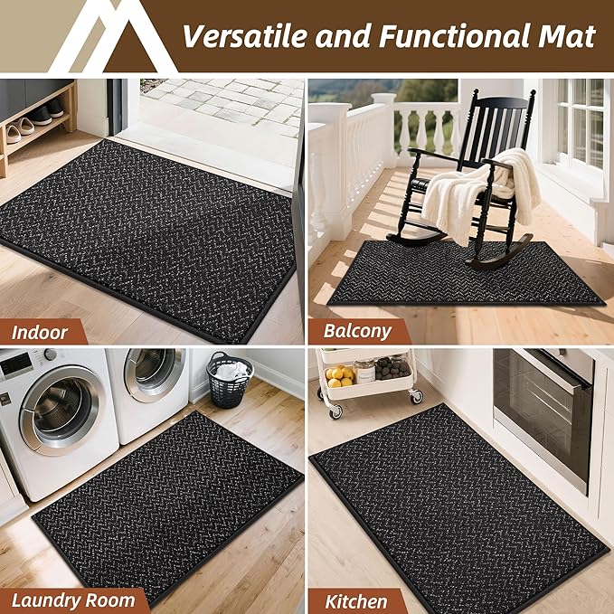 COSY HOMEER-Door-Mat 36"x60" Non Slip Absorbent Entryway Rugs Dirt Trapper Doormats Washable Entrance Mats Low Pile Welcome Floor Mat for Front Back Door and Entry Mats,Black
