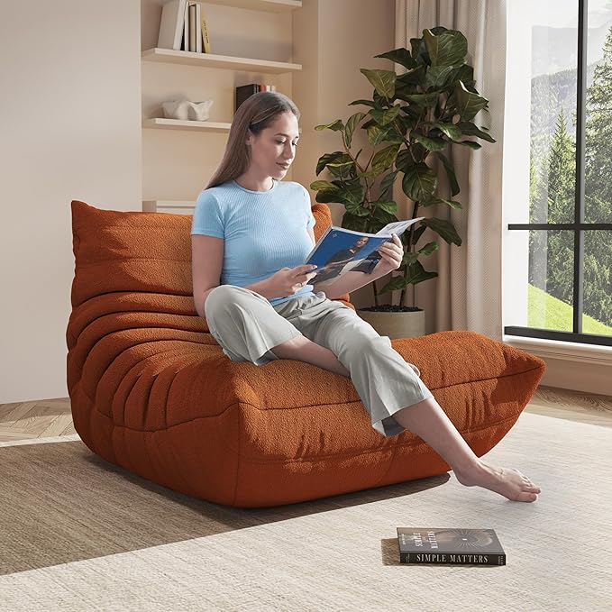 Bean Bag Chair, Oversized Bean Bag Chair for Living Room, Fireside Chair for Adults with Memory Foam Filled, Big Accent Sofa Lounge Floor Sofa for Gaming, Reading, Relax, No Assembly Required(Orange)