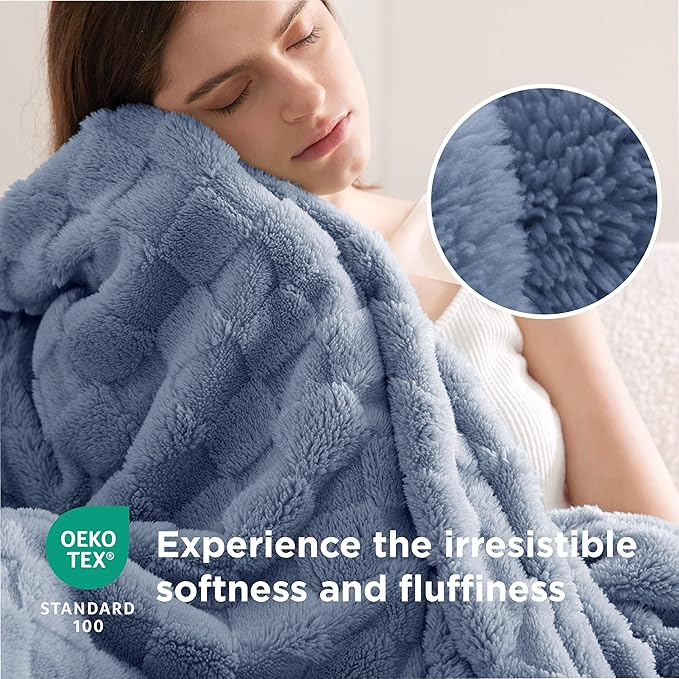 Bedsure GentleSoft Full Size Blankets for Bed Ashley Blue - Super Soft Cozy Fleece Blanket for Women Men Girls, Large Fuzzy Throws for Bedroom Decor, 84x90 Inches