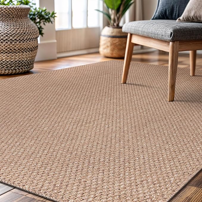 CAMILSON Easy Jute Rug 4x6, Indoor Outdoor Natural Color Farmhouse Area Rugs for Living Room Patio and Kitchen Rug, Solid Boho Woven Design, Easy-Cleaning, Washable Outside Carpet Alfombras (4 x 6)