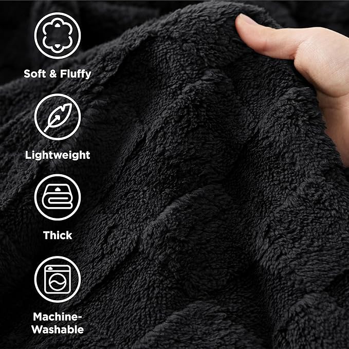 Bedsure GentleSoft Blankets Queen Size for Bed - Super Soft Cozy Blanket for Women Men Girls, Large Fuzzy Fleece Throw for Bedroom Decor, Black, 90x90 Inches