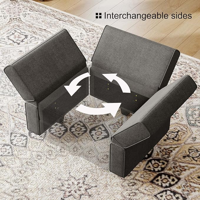 Bellfin Modular Sectional Sleeper Sofa Convertible Sofas with Storage Ottomans Small Sectional Couches for Living Room. Light Grey Couch