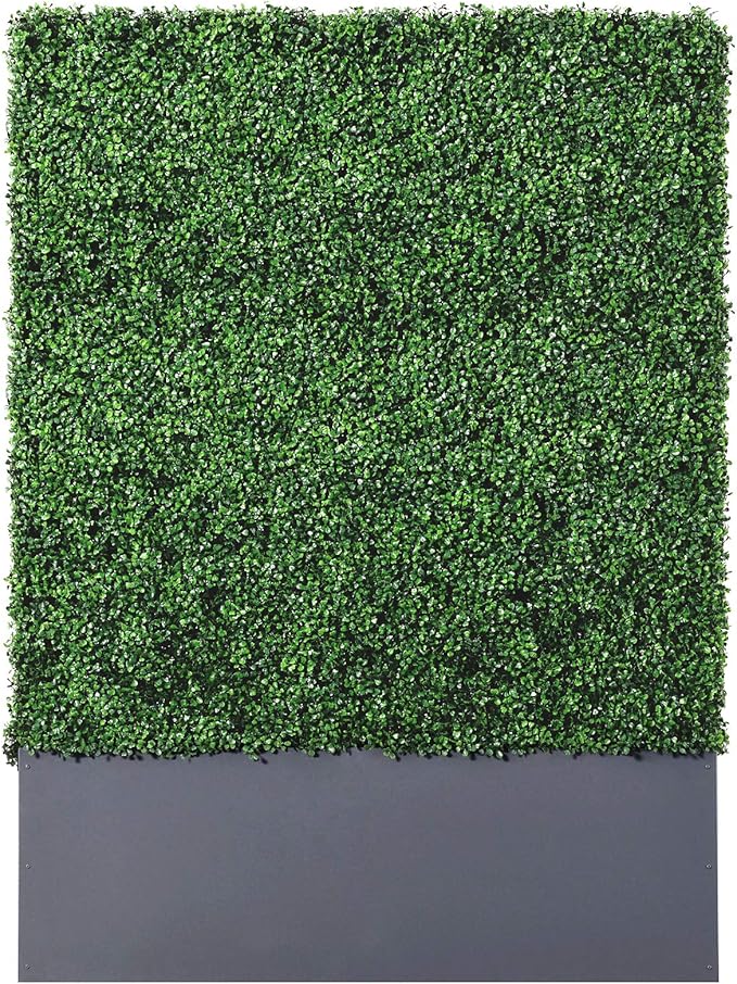 AGPL Artificial Boxwood Hedge Wall with Dark Gray Stainless Steel Planter Box(64" H 48" W 12" D) Privacy Wall Backdrops