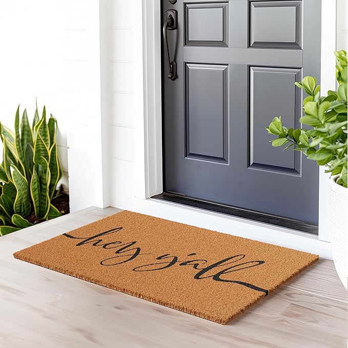Barnyard Designs Natural Coco Coir Heavy Duty Backing Doormat - Large Cute Non-Slip Front Door Welcome Mat for Outside Entrance or Porch Entry, Brown (24x36, Y'all)