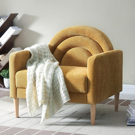 Accent Chair Reading Chair with Armrest, Small Comfy Chair for Small Spaces, Modern Linen Upholstered Armchair for Bedroom & Living Room, Single Sofa Chair with Wood Legs, Easy Assembly (Yellow)