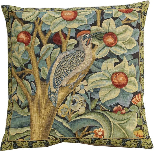 Charlotte Home Furnishings Throw Pillow Covers, Decorative Boho Pillow Covers for Couch, Living Room, Black Woodpecker Square Cushion Cases 18x18 in, European Cotton Jacquard Woven, Cozy Bedroom Decor