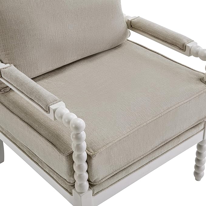 DUHOME Linen Fabric Spindle Accent Chairs Set of 2 with Wood Frame,Modern Accent Chairs with Padded Spring Seat and Brushed White Base for Living Room Bedroom Farmhouse Home Office Belcony