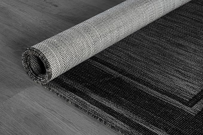 Beverly Rug Outdoor Rug 8x10 Modern Bordered Area Rugs for Indoor and Outdoor Patio Deck Porch Garden Waterproof Weather Sun Resistant Washable Outside Carpet (8 x 10 Black)