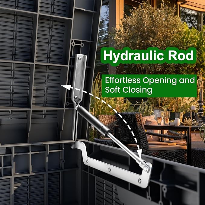 100 Gallon Outdoor Storage Box,Large Waterproof Resin Deck Box,Lockable Storage Container with Reinforced Support for Patio Cushions,Garden Tools,UV-Resistant（Black Rattan）