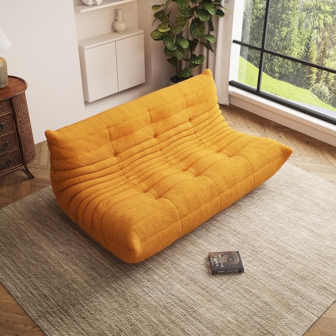 Bean Bag Chair, Oversized Bean Bag Chair for Living Room, Fireside Chair for Adults with Memory Foam Filled, Big Accent Lounge Floor Sofa for Reading, Relax, No Assembly Required. (Yellow 3-Seater)