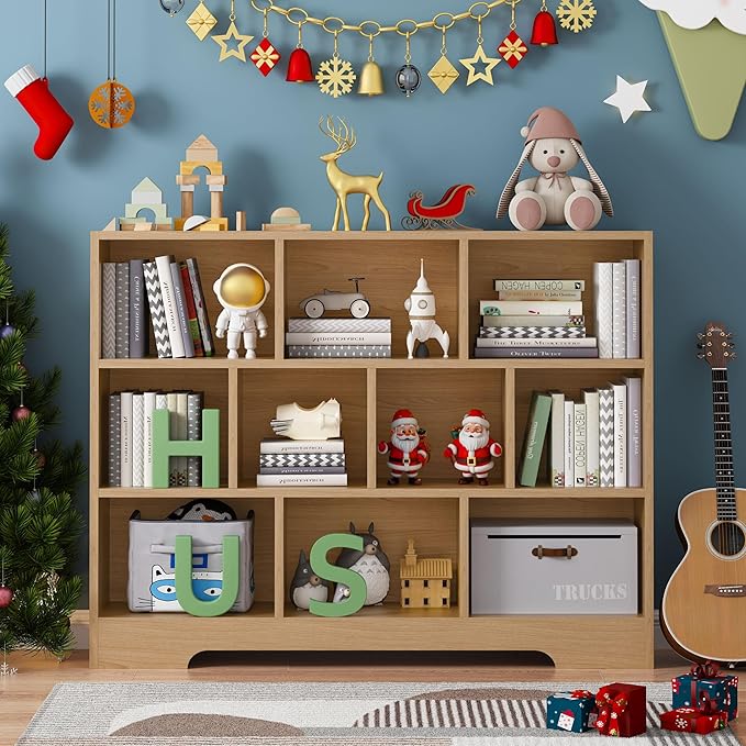 Book Shelf Set of 2, 10 Cubes Storage Organizer, 3-Tier Open Shelf Wooden Bookcase, Freestanding Wooden Bookshelf Cube Shelf for Bedroom, Living Room, Home Office