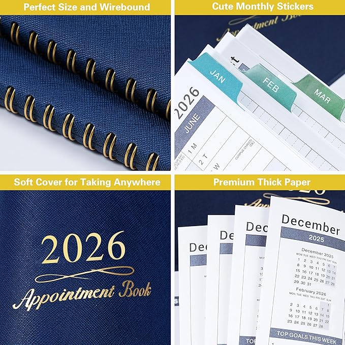 2026 Appointment Book/Planner - Weekly Appointment Book 2026, January - December 2026, 8.26"x 11.4", Daily/Hourly Planner with Tabs, 15 Minutes, Wirebound - Blue