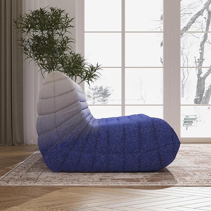 Big Bean Bag Chairs for Adults, 3 Seater Large Bean Bag Sofa, Fireside Chair Lazy Sofa Chair with High Density Comfortable Foam, Modern Bean Bag for Living Room, Bedroom, Office (Blue&White)
