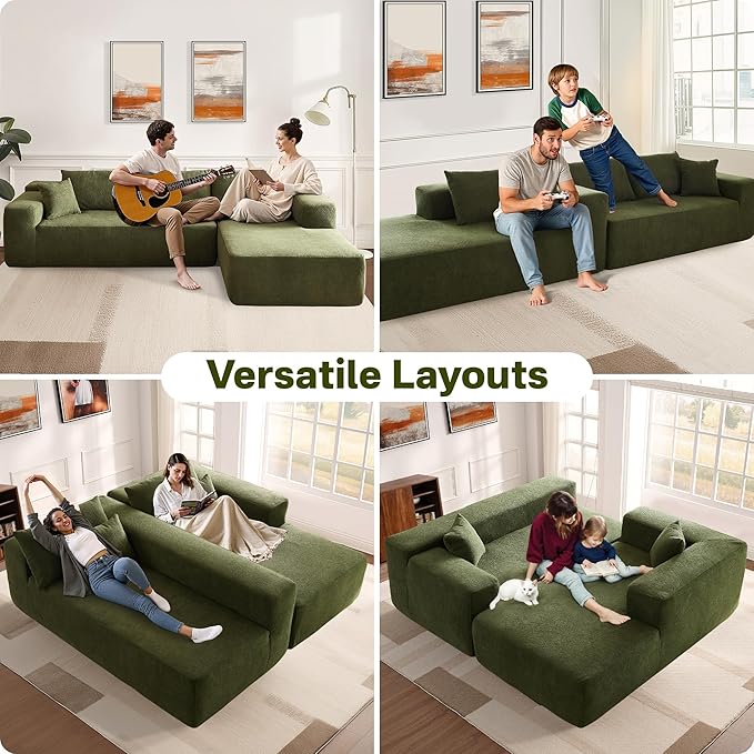 104" Cloud Sectional Couches for Living Room,L Shaped Boneless Couch in A Box,Sleeper Sofa with Comfy Chaise No Assembly Required,Green