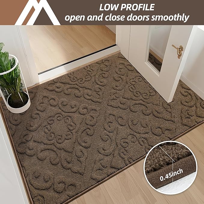 COSY HOMEER-Door-Mat-Non-Slip-Entryway-Rug 20”x32” Absorbent Welcome Mats Washable Dirt Trapper Door Mat Entrance Floor Mats for Front Back Doormats and Wet Shoes,Brown