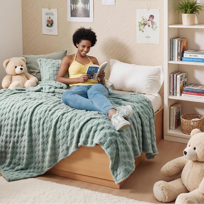 Bedsure GentleSoft Sage Green Throw Blanket for Couch - Checkered Fleece Blankets Gifts for Women Men Girls, Cute Soft Cozy Throw for Bedroom Home Decor Gifts, 50x60 Inches