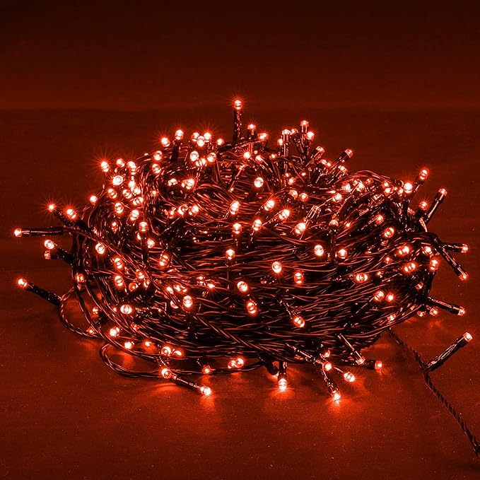 DAZZLE BRIGHT Halloween 300 LED String Lights, 100FT Connectable String Lights with 8 Lighting Modes, Halloween Decorations for Party Carnival Supplies, Indoor Outdoor Yard Garden Decor (Orange)