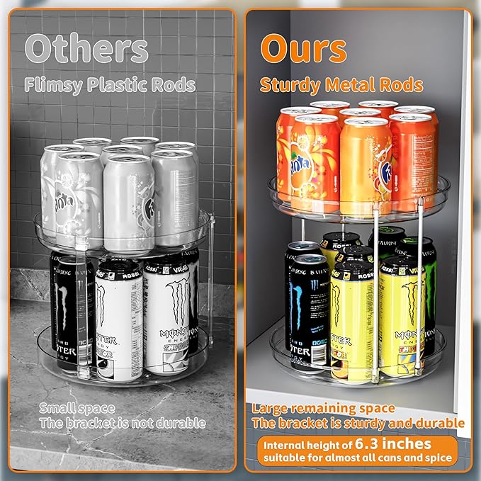 2 Tier Lazy Susan Turntable for Cabinet,Countertop,Pantry,9.5"W Spinning Seasoning Organizer,Double Rotating Kitchen Spice Rack Organizer and Condiments,Medicine,Vitamin Bottle Organizer Carousels,2Pc