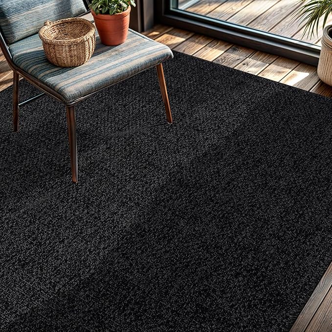 CAMILSON Easy Jute Rug 6x9, Indoor Outdoor Dark Gray Black Farmhouse Area Rugs for Living Room Patio and Kitchen Rug, Solid Boho Woven Design, Easy-Cleaning, Washable Outside Carpet Alfombras (6 x 9)