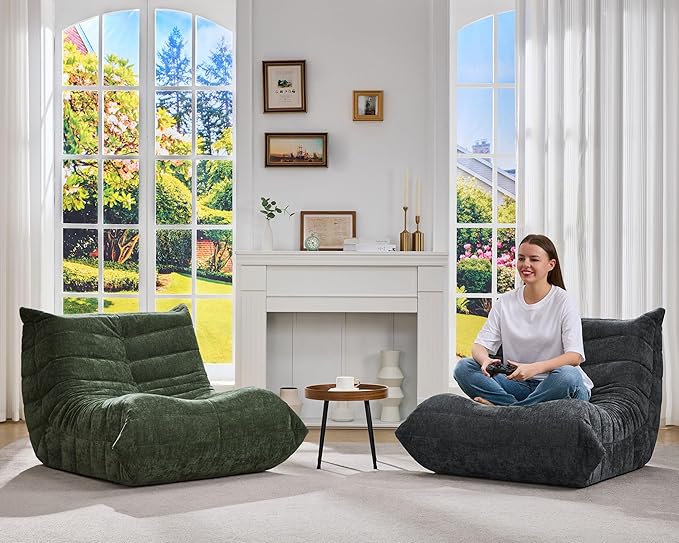 Bean Bag Chairs for Adults Giant Bean Bag Chair Memory Foam BeanBag Chair Big Bean Bag Sofa with Filler Faux Fur Fireside Beanbags Lazy Sofa for Living Room Bedroom Dorm Office (Darkgrey Chenille)