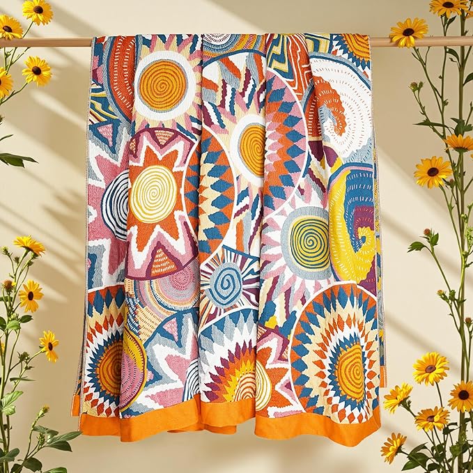 Boho Throw Blanket, 100% Organic Muslin Cotton Breathable Ultra Soft Bed Quilt Throw - All Season Floral Bird Butterfly Farmhouse Decor Blanket for Sofa Couch Chair and Gift. 80" x 90"