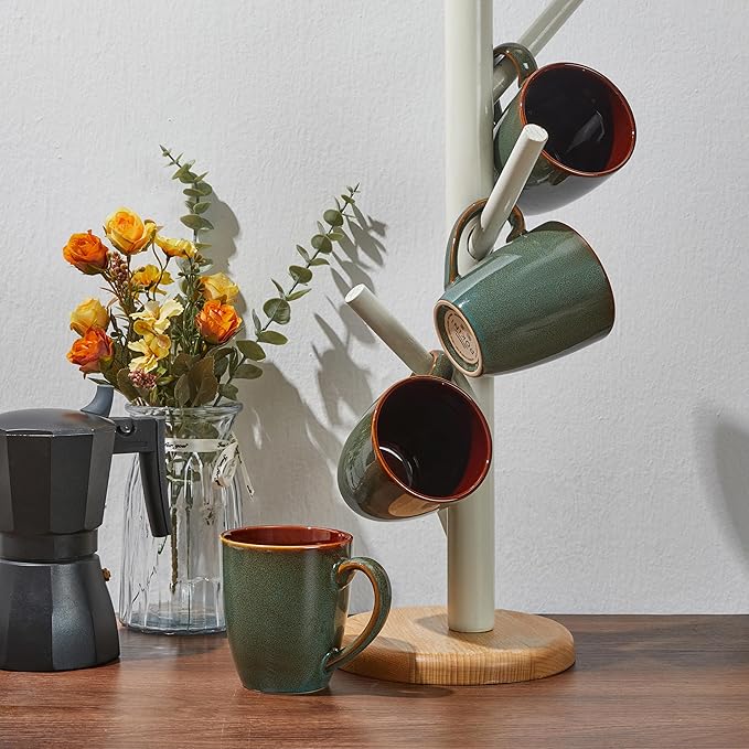 Coffee Mug 16 oz, Ceramic Coffee Mugs Set of 4, Reactive Glaze Mug for Latte/Tea/Cappuccino, Large Stackable Mug Set for Men, Women, Dad, Mom, Dishwasher & Microwave Safe, Brown Green