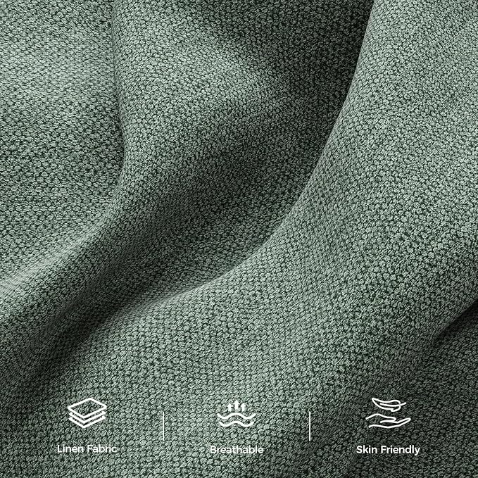 89” Futon Sofa Bed, Linen Comfy Futon Couch Bed with 2 Square Pillows, Convertible Sleeper Sofa with Adjustable Backrest& Armrests, Modern Loveseat Sleeper for Living Room, Bedroom, Green