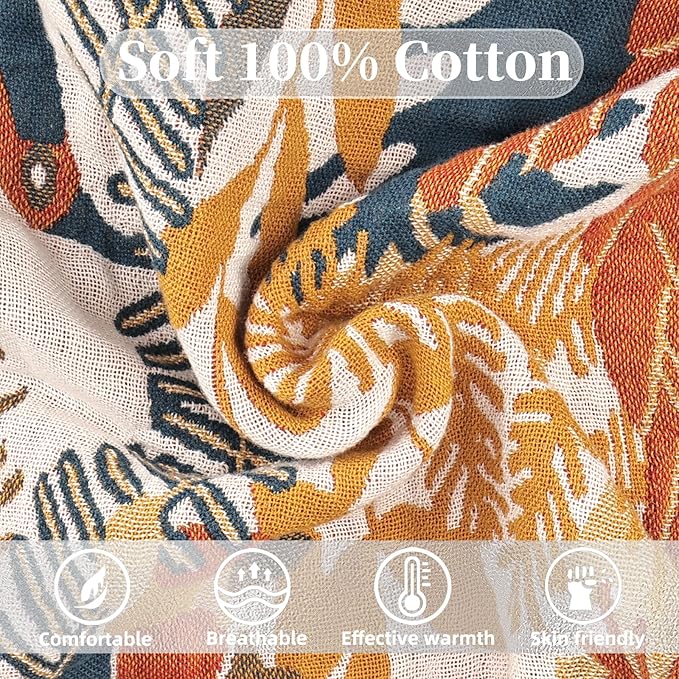 Boho Throw Blanket for Bed - 100% Pure Cotton Ultra Soft Rustic Quilt - Farmhouse Decor Bed Blankets, All Season Rustic Throw for Sofa Couch Chair(60"×80", Floral Bird)