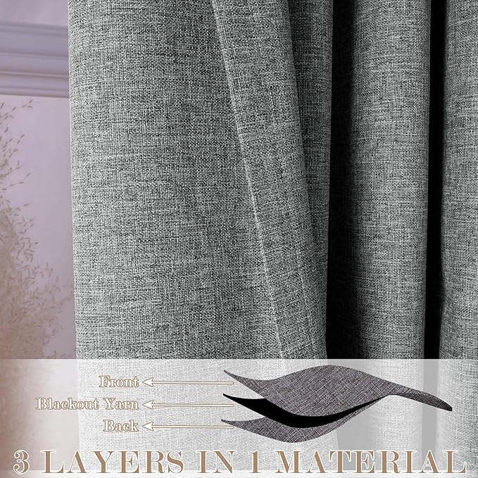 100" W x 96" L Faux Linen Room Divider Curtains, Full Blackout Pinch Pleated Drapes for Traverse Rod, Bedroom Divider Privacy Drapery with Hooks for Ceiling Track, 1 Panel, Mid Grey