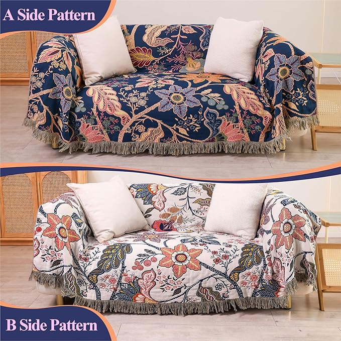 Boho Cotton Throw Blanket - Ultra-Soft Rustic Quilt for Bed, Home Decor & Travel - Large 90"x98" Muslin Blanket - All-Season Lightweight Bedspread & Throw for Women & Moms