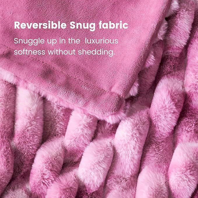 Cozy Bliss Faux Fur Throw Blanket for Couch, Cozy Warm Plush Striped Blanket for Sofa Bedroom Living Room,60 * 80 Inches Tie-dye Pink