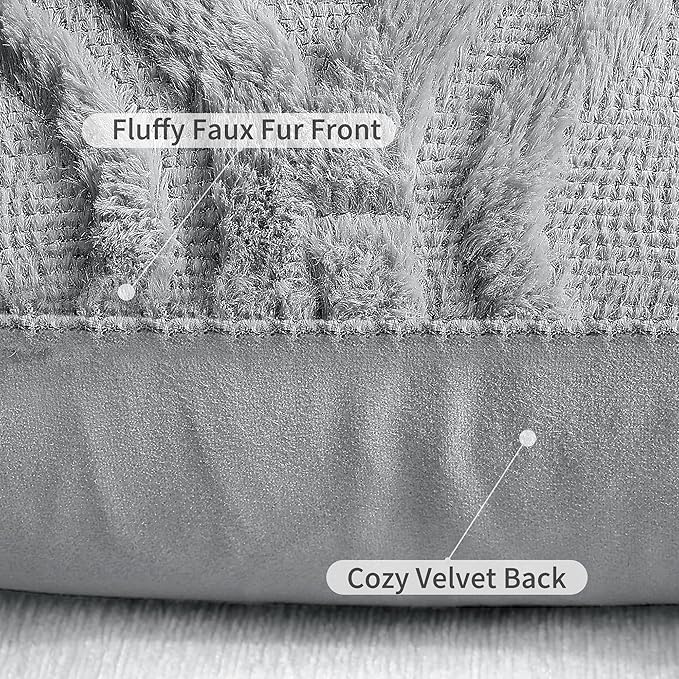 decorUhome Fall Throw Pillow Covers 26x26 Inch Set of 2, Soft Plush Decorative Faux Fur Grey Solid Couch Pillow Covers, Accent Farmhouse Neutral Square Euro Pillow Cases for Sofa Bed Living Room