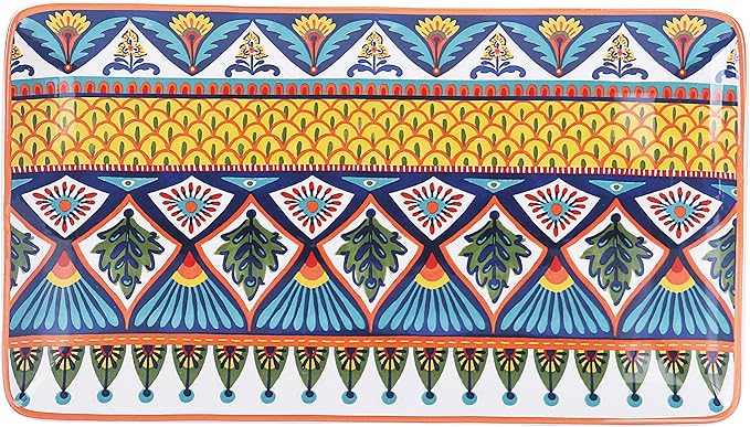 Bico Havana Ceramic 14 inch Rectangular Serving Platter, Set of 2, for Serving Salad, Pasta, Cheese, Ham, Appetizer, Microwave & Dishwasher Safe