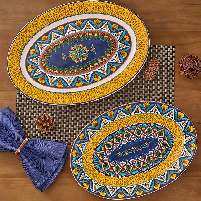 Bico Havana 16 plus 14 inch Oval Platters Set, Set of 2, Microwave and Dishwasher Safe, for Serving Fish, Chicken, Turkey