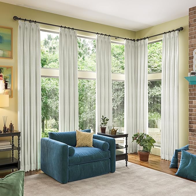 94 Inch Long Blackout Curtains 2 Panels,Pleated Back Tab Rod Pocket with Hooks,Solid Rustic Heat Reflective Linen Textured Dark Out Darkening Curtains for Living Room 50W x 94L Natural Cream