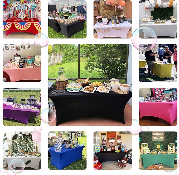 ABCCANOPY 6 FT Red Spandex Table Cover Stretch Fitted Wrinkle Resistant Tablecloth Reuse for Rectangular Folding Table Patry Event Wedding Banquet Protector