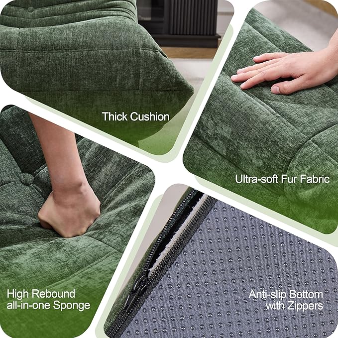 Bean Bag Chairs for Adults Giant Bean Bag Chair Memory Foam BeanBag Chair Big Bean Bag Sofa with Filler Faux Fur Fireside Beanbags Lazy Sofa for Living Room Bedroom Dorm Office (Green Chenille)