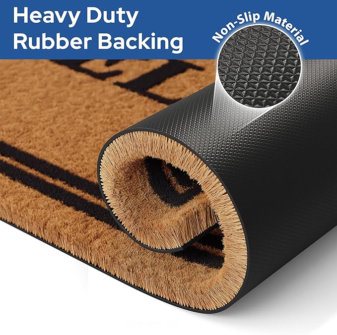 Barnyard Designs Natural Coco Coir Heavy Duty Backing Doormat - Large Cute Non-Slip Front Door Welcome Mat for Outside Entrance or Porch Entry, Brown (36x72, Welcome)
