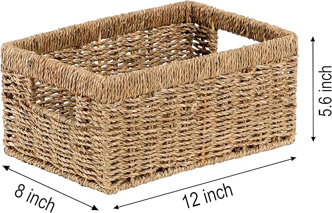 CENBOSS Wicker Baskets (Medium, Seagrass, 1PC) Rattan Storage Baskets for Shelves, Woven Seagrass Holder