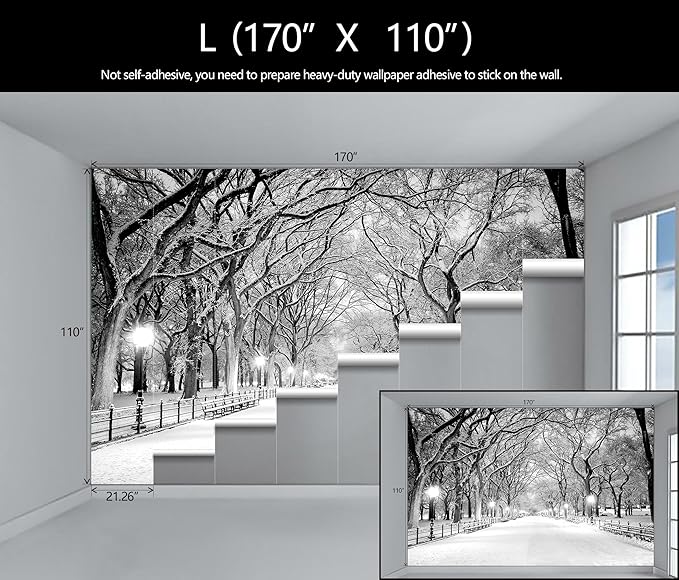 Beautiful 3D Snowy Forest Wallpaper Gray New York Park Landscape Wall Mural Living Room Bedroom (Not Peel and Stick)