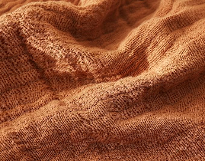 100% Cotton Muslin Throw Blanket for Bed, Couch, Travel, Luxuriously Soft, Pre-Washed, Breathable and Lightweight Gauze Blanket with Tassels, Suitable for All Seasons, Rust, 50"x60"