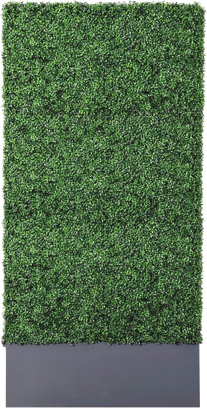 AGPL Upgraded Artificial Boxwood Hedge Wall with Dark Gray Stainless Steel Planter (96" Height 48" Width 12" Deep) Outdoor and Indoor Backdrop Divider Privacy Screen and Decorative Wall