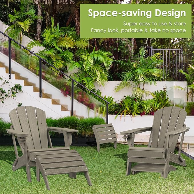 GREENVINES Adirondack-Ottoman | Wood Grain | Set of 4 | HDPE Plastic | Outdoor Footrest | All Weather | Foot Rest | Foot Stool | Desert Brown | for Adirondack Chair